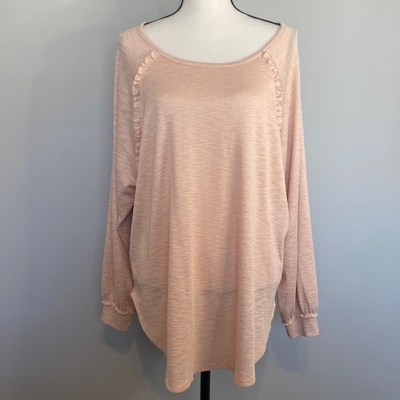 LC Lauren Conrad Tops - Lauren Conrad Pink Ruffle Long Sleeve Layering Blouse